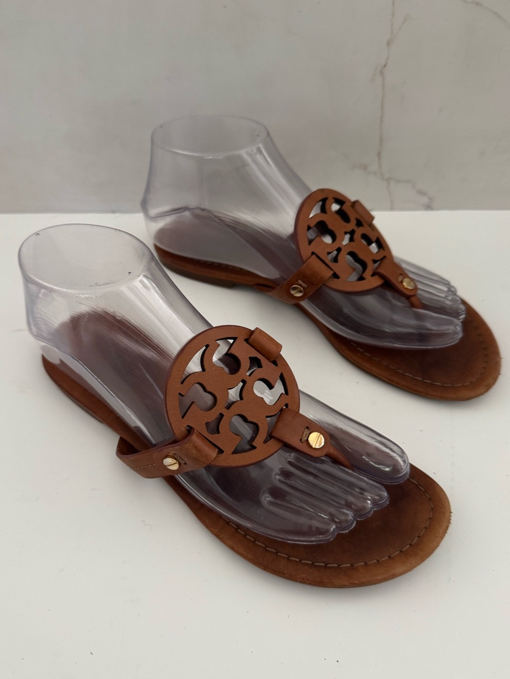 Tory Burch Miller Calf Leather Sandal Vintage Brown Sz 7